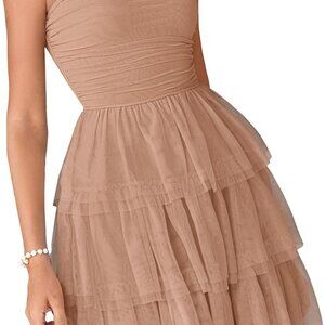 Womens Tulle Dress Strapless Tube Top Short Dress Summer Ruffle Tiered Party Wed